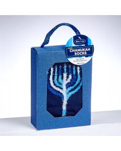 Chanukah Socks With Fuzzy Menorah, Adult Size, Gift Box