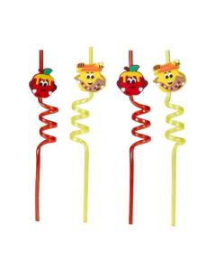 Rosh Hashanah Fun Straws with Honey Jar and Apples Set of 4