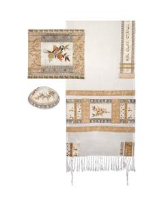 Tallit- Full Embroidery Pomegranates- Gold