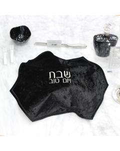 Crushed Black With Silver Velvet Hexagon Challah Cover