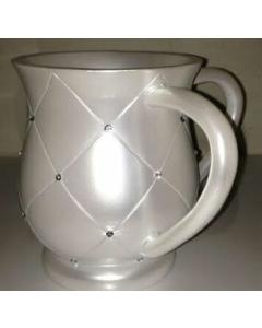 Acrylic Wash Cup- Squares with Diamonds- White