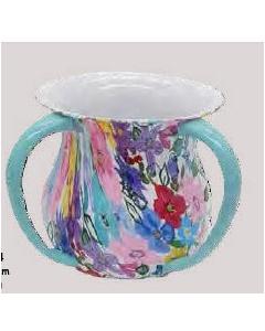 Hadarya Hand Painted Acrylic Washcup-Light Colors-  Flower Design