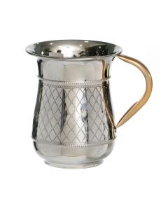 Stainless Steel Wash Cup with Diamond Design  & Gold-Toned Handles