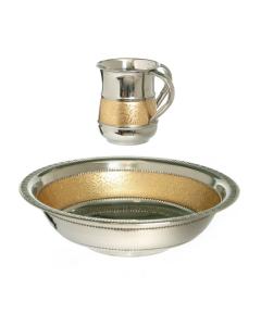 Stainless Steel Wash Cup and Bowl Set- Gold Leaf Design
