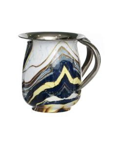 Stainless Steel Wash Cup - Blue, Gold, White Marble Design