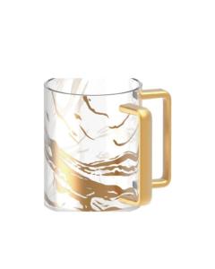 Clear Acrylic Washing Cup in Marble Gold Design  w/ Gold Handles