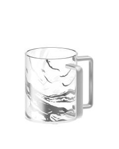 Clear Acrylic Washing Cup in Marble Silver Design  w/ Silver Handles