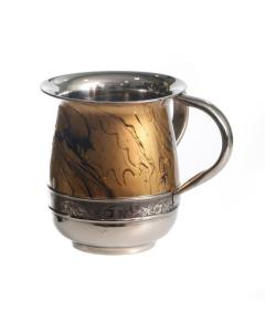Stainless Steel Wash Cup-Gold Design Silver Pomegranate  Design Band