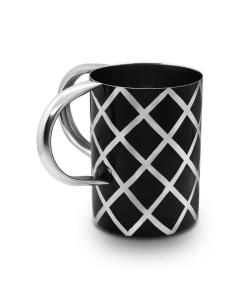 Stainless Steel Washcup - Black with Silver Diamond Design