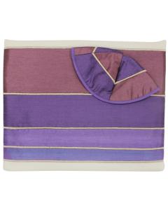 Tallis Viscose Purple Striped Embroidery With Bag & Kippah  - Yair Emanuel Collection