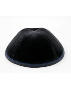 Grey Velvet Yarmulke Blue Stitching Size 4