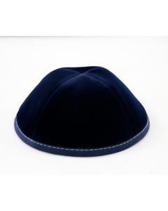 Navy Velvet Yarmulke Grey Stitching Size 2