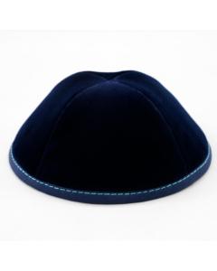 Navy Velvet Yarmulke Teal Stitching Size 3