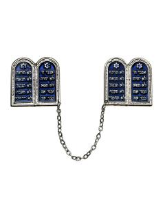 Silver-Plated & Blue Enamel Ten Commandments Tallis Clips