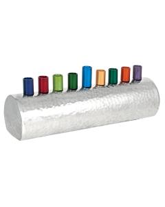 Highly Polished Hammered Stainless Steel Round Menorah