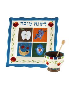 Ceramic Honey Dish and Rosh Hashanah Tray