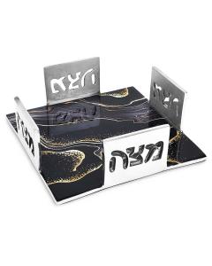 Aluminum Matzah Open Box with Marble Decal - Black