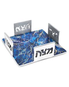 Aluminum Matzah Open Box with Marble Decal - Blue