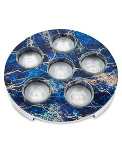 Aluminum Seder Plate with Marble Decal - Blue