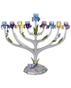 Artistic Iris Flower Jeweled Chanukah Menorah