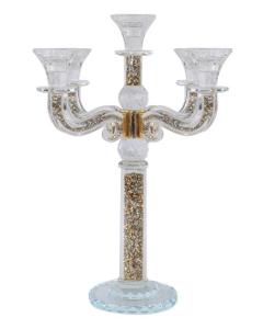 "Classic Style" 5 Branch Gold Filling Crystal Candelabra 15.5"H