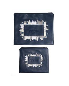 TALIT & TEFILIN BAGS JERUSALEM EMB. NAVY VINYL