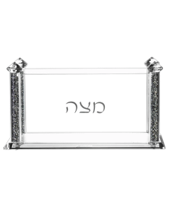 Crystal Square Matzah Box with Decorative Crystals - Silver