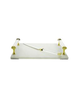 White Marble Challah Board with Knife with Acrylic Handles