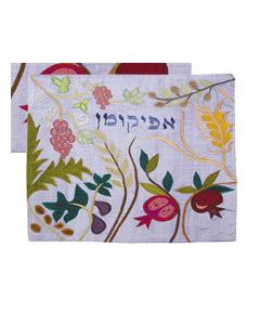 Raw Silk Afikoman Cover - 7 Species Light Blue