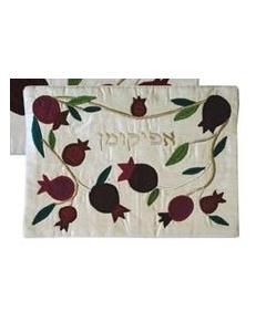 Raw Silk Afikoman Cover - Pomegranates White