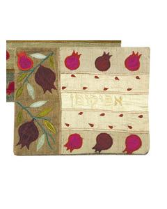 Raw Silk Afikoman Cover - Pomegranates Gold