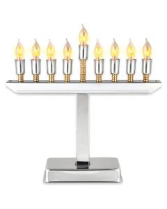 Highly Polished Chrome Plated Electric Menorah With Gold Accents