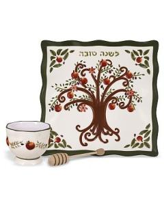 Tree of Life Honey Dish with Bowl and Dipper