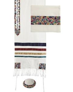 Embroidered Raw Silk Tallit - Magen David (EM-TAE1ML)