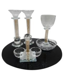 Set Of Crystal Candle Holder With Kiddush Cup And Salt Holder