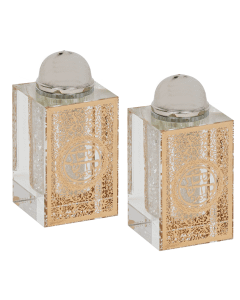 Crystal Salt And Pepper Shaker Set With Gold Plaque