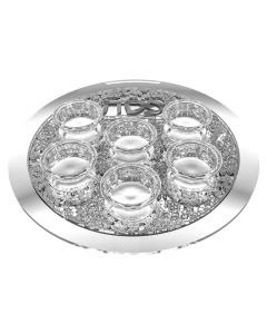 Mirror And Glass Seder Plate With Silver Floral Plate