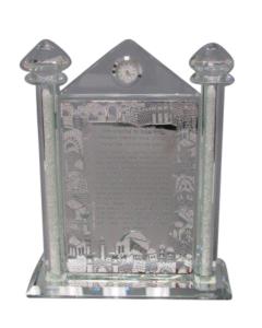 Crystal Stand Candle Lighting  with Clock - Hebrew