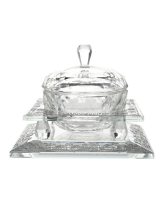 Crystal Honey Dish With Jerusalem Silver
