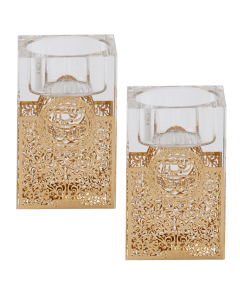 Tea Light Candle Holder With Gold Floral