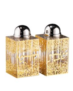 Crystal Salt And Pepper Set Floral Gold