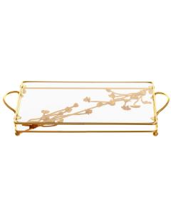 Glass Tray With Gold Flowers