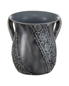 Stainless Steel Washing Cup Silver Flower Lace