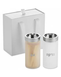 Alexandria Acrylic Frosted & Silver Tzedakah & Match Container Set