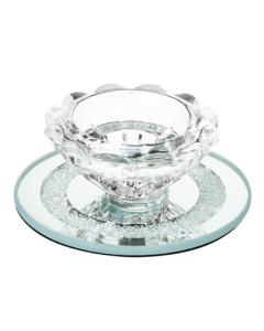 Crystal Candle Holder w Glass Base ,Round Base