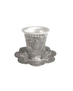 Kiddush Cup Set Filigree Silver Plate Plastic Insert Included