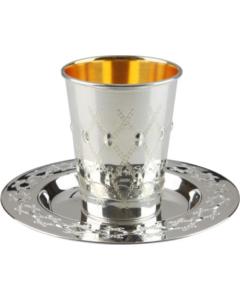 925 Silver Coated Kiddush Cup Set - X Design