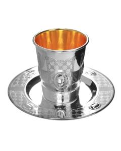 925 Silver Coated Kiddush Cup Set - XP Flower Design