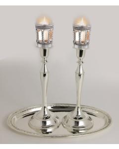 Candle Stick Set of 2 w/ Tray -  Neronim Holder Attached Silver Plated