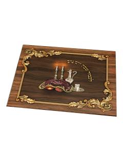 Challah Board Tempered Glass Gold & Silver Candlesticks Medium